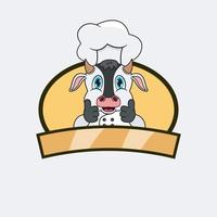 schattige koe chef-kok en kookthema. mascotte, karakter, logo, label en icoon. vector