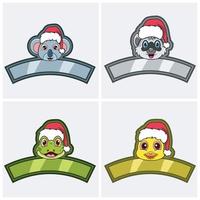 stel schattige dieren hoofd karakter. voor logo, icoon en label met kerstmuts. koala, wasbeer, kikker en eend. vector