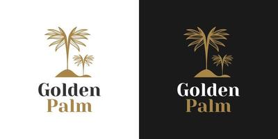 elegante gouden palmboom logo ontwerpsjabloon. kokospalm tropische ontwerp illustratie vector