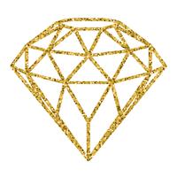 Geometrische gouden schittert diamant die op witte achtergrond wordt geïsoleerd.