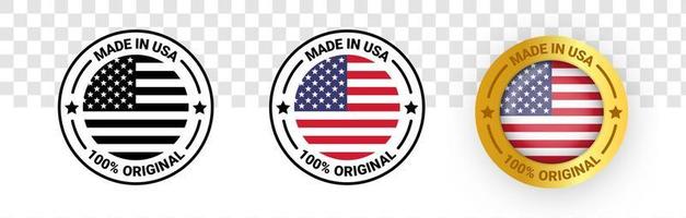 set gemaakt in de VS labels. gemaakt in het VS-logo. Amerikaans productembleem. vectorillustratie. vector