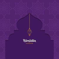 ramadan kareem concept met paarse kleur en islamitische lantaarns ornament. vectorillustratie. plaats voor tekst. vector