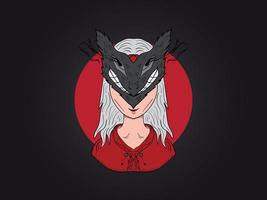 print vector meisje met kitsune masker illustratie