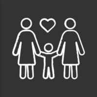 lesbische familie krijt icoon. ouderschap van hetzelfde geslacht. twee moeders met kind. lesbische adoptie. lhbt-ouders. twee vrouwen met kind. geïsoleerde vector schoolbordillustratie