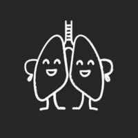 gelukkig menselijke longen karakter krijt icoon. gezondheid van de luchtwegen. gezond longstelsel. geïsoleerde vector schoolbordillustratie