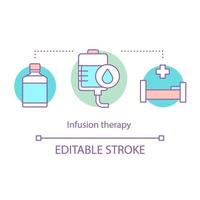 infusie therapie concept icoon. verpleging idee dunne lijn illustratie. griepvaccinatie, injectie. klinische behandeling in de kliniek. iv therapie. vector geïsoleerde overzichtstekening. bewerkbare streek