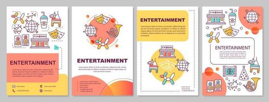 sjabloonlay-out voor de entertainmentindustrie. film, muziek en evenementen. flyer, boekje, folder printontwerp met lineaire illustraties. vectorpaginalay-outs voor tijdschriften, jaarverslagen, reclameposters vector