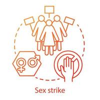 seks staking concept icoon. seksuele onthouding, feministische beweging idee dunne lijn illustratie. vrouwelijke demonstranten met borden vector geïsoleerde overzichtstekening. genderdiscriminatie, gelijke rechten protest