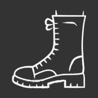 militaire laarzen krijt icoon. vrouwen leger ruwe schoenen zijaanzicht. vrouwelijk grof schoeiselontwerp voor herfst, lente en winter. kleding, dameskleding accessoire. geïsoleerde vector schoolbordillustratie