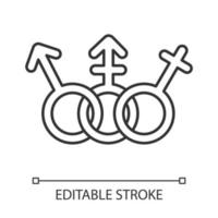 transgender mensen gelijkheid lineaire pictogram. vrouwelijke, mannelijke rechten. trans tolerantie. geslacht tekenen. transseksuele trots. dunne lijn illustratie. contour symbool. vector geïsoleerde overzichtstekening. bewerkbare streek