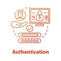 authenticatie concept icoon. gebruikersautorisatie, inloggen. persoonlijke privacybescherming met wachtwoord. cybersecurity systeem idee dunne lijn illustratie. vector geïsoleerde overzichtstekening