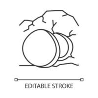 open kist lineaire pictogram. grot met grote steen bij ingang. opstandingsdag. Paaszondag. dunne lijn illustratie. contour symbool. vector geïsoleerde overzichtstekening. bewerkbare streek