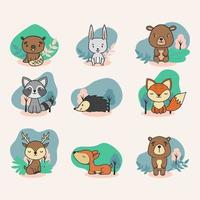 set van schattige handgetekende bos dieren illustratie vector