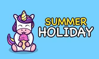 schattige eenhoorn die ijs eet zomervakantie banner vector