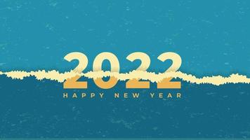 gelukkig nieuwjaar 2022 illustratie met blauwe gescheurde papier effect achtergrond. vakantie vectorillustratie van blauwe gescheurde papiernummers 2022. 2022 gescheurde papier achtergrond feestelijke poster of banner ontwerp