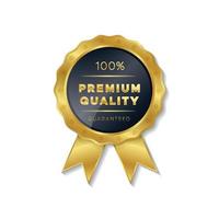 honderd procent premium kwaliteit gegarandeerd label of gouden badge met lint vector