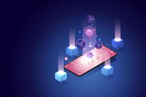 3D-blockchain-technologie voor smartphone. vector