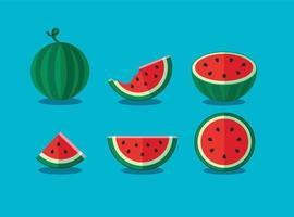 set van hele en plakjes watermeloen. vector illustratie