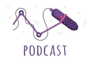 podcast en audio icon set in een vlakke stijl, geïsoleerd op een witte achtergrond. microfoon, record, muziek golf icoon collectie.