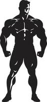 Jet zwart bulk vol lichaam icoon spier monoliet bodybuilders iconisch ontwerp vector