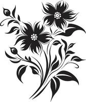 minimalistische bloeien structuur monochroom emblematisch ontwerp robuust bloemen grens zwart ontwerp symbool vector