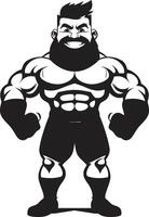 Sportschool heroïsch embleem tekenfilm karikatuur bodybuilder in zwart machtig spier fusie zwart van karikatuur bodybuilder vector