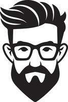 wijnoogst charme tekenfilm hipster Mens gezicht zwart minimalistische in beroep gaan zwart van tekenfilm hipster Mens gezicht vector