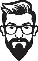 wijnoogst moderniteit hipster Mens gezicht tekenfilm in zwart stedelijk flair tekenfilm hipster Mens gezicht zwart vector