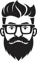 retro opwekking tekenfilm hipster Mens gezicht zwart tijdloos elegantie zwart van tekenfilm hipster Mens gezicht vector