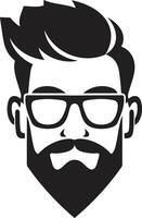 hedendaags retro chique tekenfilm hipster Mens gezicht zwart strak wijnoogst charme zwart van tekenfilm hipster Mens gezicht vector