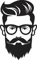 kunstzinnig hipster hipster Mens gezicht tekenfilm in zwart retro moderniteit tekenfilm hipster Mens gezicht zwart vector