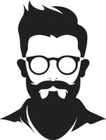 wijnoogst charme tekenfilm hipster Mens gezicht zwart minimalistische in beroep gaan zwart van tekenfilm hipster Mens gezicht vector