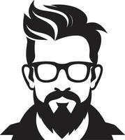 wijnoogst fusie hipster Mens gezicht tekenfilm in zwart stedelijk verfijning tekenfilm hipster Mens gezicht zwart vector