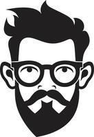 modieus boho tekenfilm hipster Mens gezicht zwart stedelijk retro opwekking zwart van tekenfilm hipster Mens gezicht vector