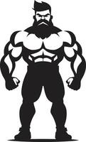 Sportschool heroïsch persona tekenfilm karikatuur bodybuilder in zwart dynamisch spier fusie zwart van tekenfilm bodybuilder vector