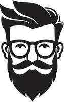 chique opwekking tekenfilm hipster Mens gezicht zwart hedendaags wijnoogst zwart van tekenfilm hipster Mens gezicht vector