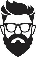 retro opwekking tekenfilm hipster Mens gezicht zwart tijdloos elegantie zwart van tekenfilm hipster Mens gezicht vector