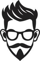 chique kunstenaarstalent hipster Mens gezicht tekenfilm in zwart wijnoogst modern fusie tekenfilm hipster Mens gezicht zwart vector