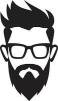 elegant minimalisme hipster Mens gezicht tekenfilm in zwart modieus boho tekenfilm hipster Mens gezicht zwart vector