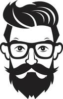 artistiek bakkebaarden fusie hipster Mens gezicht tekenfilm in zwart hedendaags retro chique tekenfilm hipster Mens gezicht zwart vector