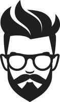 retro opwekking hipster Mens gezicht tekenfilm in zwart modieus bakkebaarden tekenfilm hipster Mens gezicht zwart vector