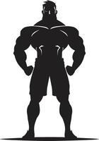 robuust spier embleem zwart van karikatuur bodybuilder kampioen buigen fusie karikatuur bodybuilder in zwart vector