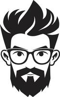 retro goed verzorgd tekenfilm hipster Mens gezicht zwart hedendaags charme zwart van tekenfilm hipster Mens gezicht vector