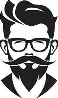 wijnoogst moderniteit hipster Mens gezicht tekenfilm in zwart stedelijk flair tekenfilm hipster Mens gezicht zwart vector