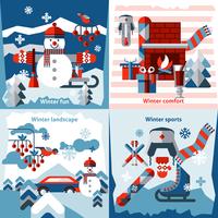 Winter plat pictogrammen instellen vector