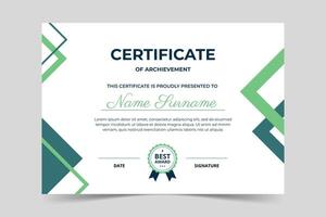 modern elegant groen certificaat sjabloon met meetkundig vorm geven aan. waardering voor bedrijf en onderwijs. illustratie vector