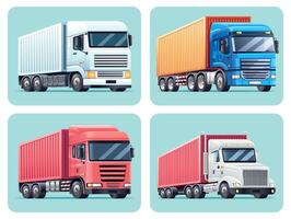 vrachtwagens met aanhangwagens vervoer kleur reeks illustratie vector