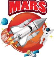 mars woord logo met ruimteschip en astronaut vector