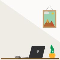 laptop Aan tafel muur kunst eenvoudig illustratie sjabloon vector