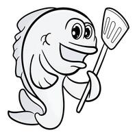 schattig vis lijn tekenfilm illustratie. dier voedsel icoon concept geïsoleerd. vlak tekenfilm stijl kleur bladzijde vector